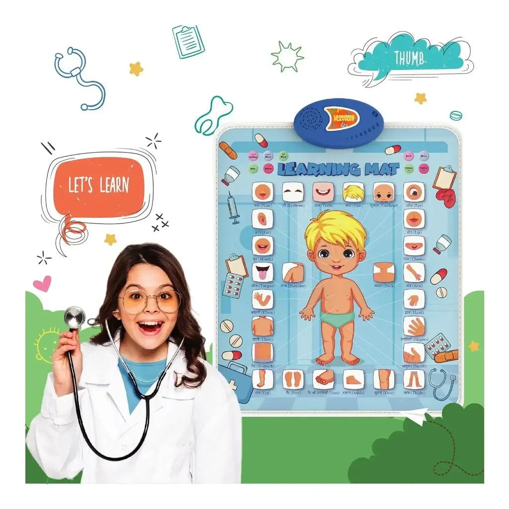PLANETTUNES Anatomy Learning Musical Mat | Interactive Bilingual Touch-Sensitive Floor Mat for Kids | 5 Fun Educational Modes | Battery-Operated ABC & Body Part Learning Mat | Toddler Toy (Multicolor) - Naivri