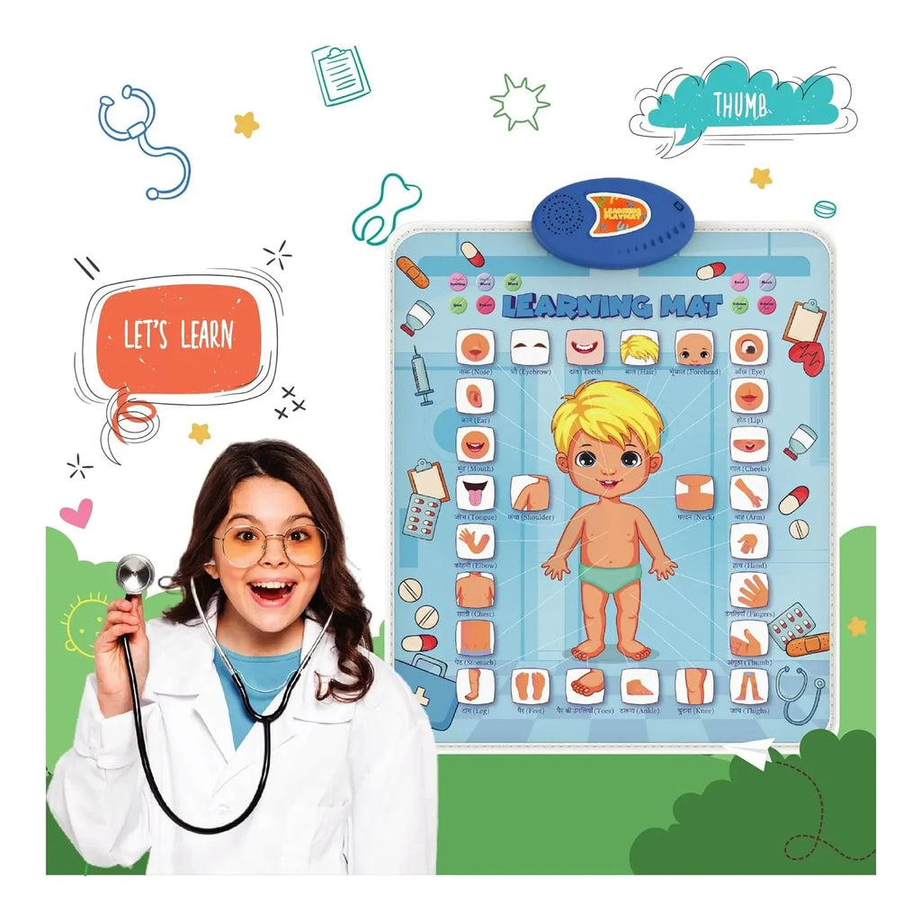 PLANETTUNES Anatomy Learning Musical Mat | Interactive Bilingual Touch-Sensitive Floor Mat for Kids | 5 Fun Educational Modes | Battery-Operated ABC & Body Part Learning Mat | Toddler Toy (Multicolor) - Naivri