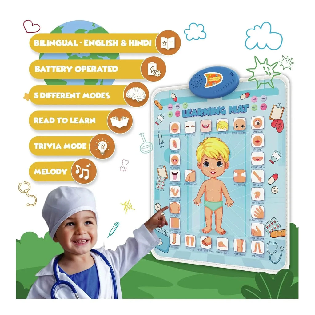 PLANETTUNES Anatomy Learning Musical Mat | Interactive Bilingual Touch-Sensitive Floor Mat for Kids | 5 Fun Educational Modes | Battery-Operated ABC & Body Part Learning Mat | Toddler Toy (Multicolor) - Naivri