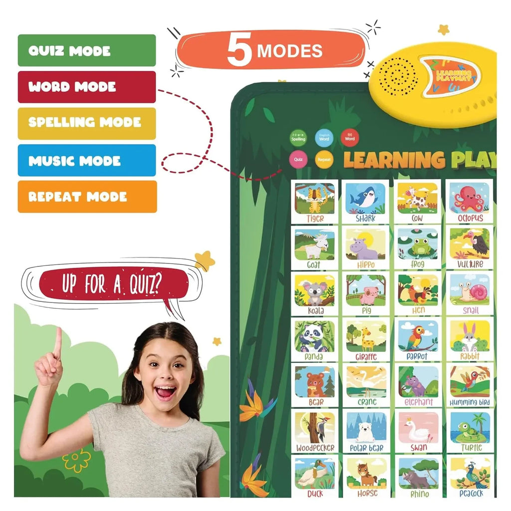 Planettunes Animal Learning Musical Interactive Bilingual Touch-Sensitive Floor Mat for Kids | 5 Educational Modes | Battery-Operated | ABC & Animal Sound Learning Mat | Toddler Toy Age 3+ - Naivri