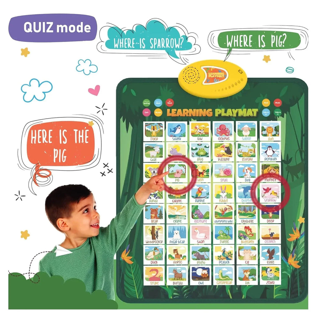 Planettunes Animal Learning Musical Interactive Bilingual Touch-Sensitive Floor Mat for Kids | 5 Educational Modes | Battery-Operated | ABC & Animal Sound Learning Mat | Toddler Toy Age 3+ - Naivri