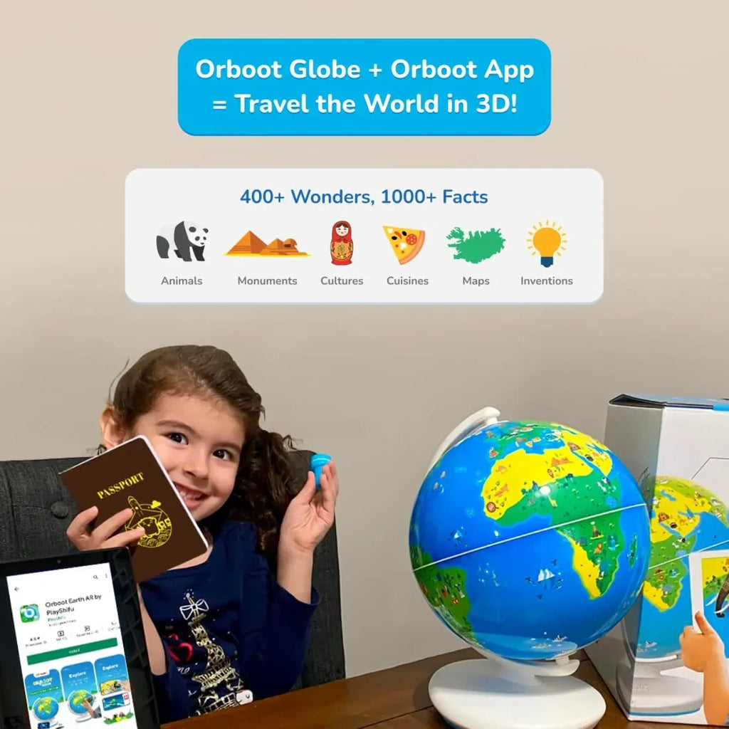 PlayShifu Orboot Earth – Augmented Reality Globe for Kids Ages 4 to 10 | Educational Interactive Learning Toy with Passport, Stickers & App Integration | Explore World Facts Through AR - Naivri