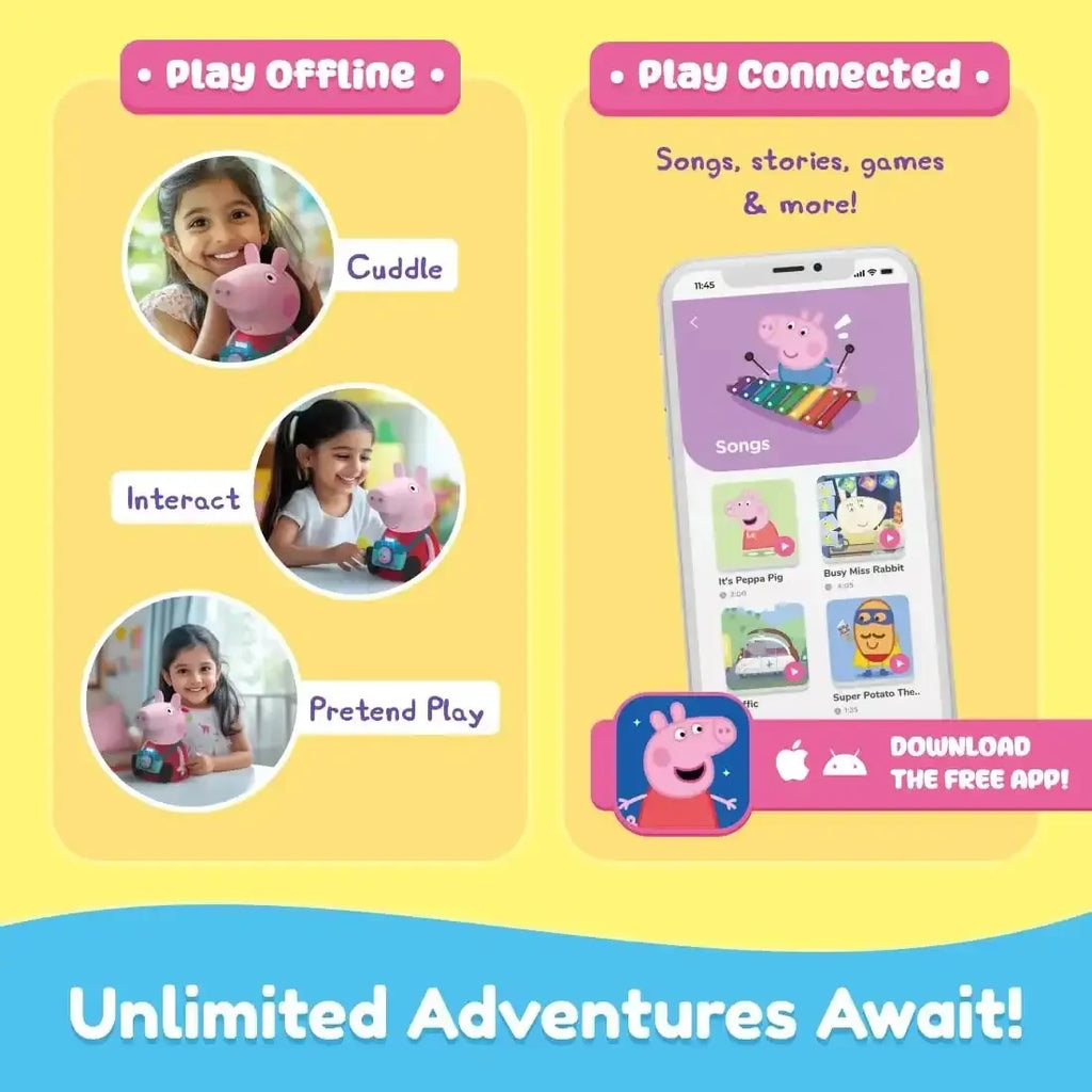 PlayShifu Smart Peppa – Interactive Peppa Pig Plush Toy with Singing, Talking, Storytelling, and Bluetooth App Connectivity for Kids Age 3+ | Educational Learning Toy - Naivri