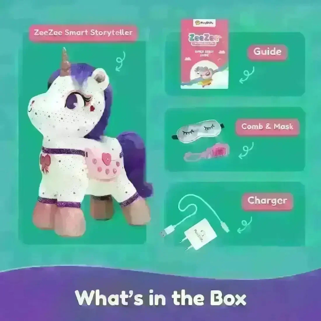 PlayShifu ZeeZee The Smart Storyteller – Singing & Talking Unicorn Plush Toy with Bluetooth App Connectivity | Educational Interactive Soft Toy for Kids Age 3+ - Naivri