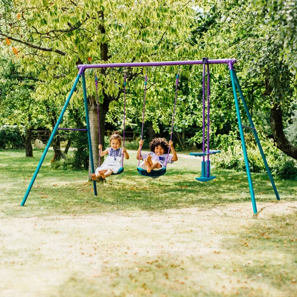 Plum® Metal Jupiter® Double Swing and Glider Set – Outdoor Playset with 2 Swings & 2-Seater Glider | Rust-Resistant Steel Frame - Naivri