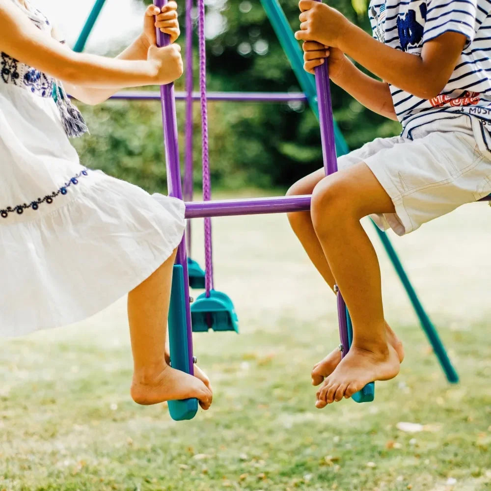 Plum® Metal Jupiter® Double Swing and Glider Set – Outdoor Playset with 2 Swings & 2-Seater Glider | Rust-Resistant Steel Frame - Naivri
