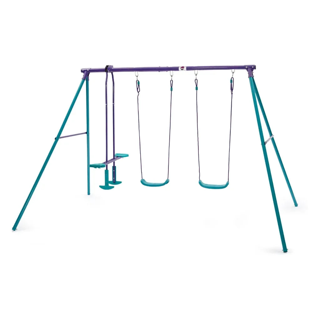 Plum® Metal Jupiter® Double Swing and Glider Set – Outdoor Playset with 2 Swings & 2-Seater Glider | Rust-Resistant Steel Frame - Naivri