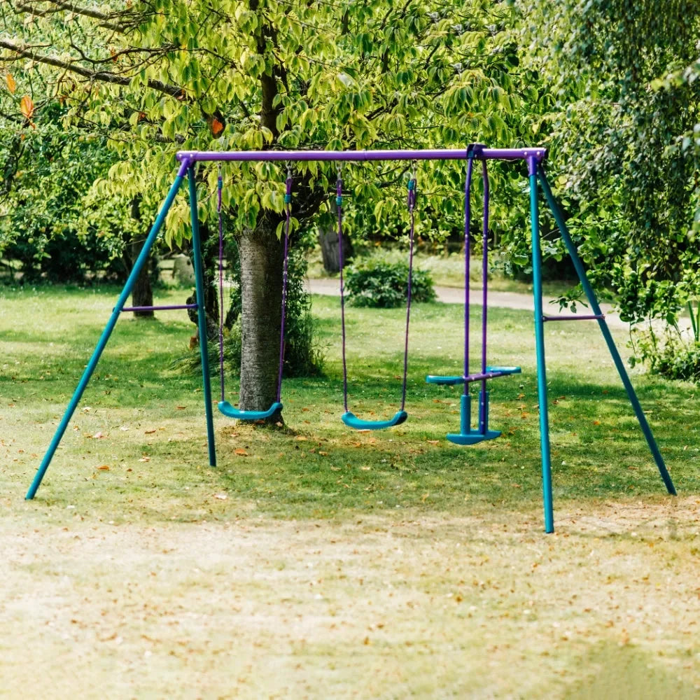 Plum® Metal Jupiter® Double Swing and Glider Set – Outdoor Playset with 2 Swings & 2-Seater Glider | Rust-Resistant Steel Frame - Naivri