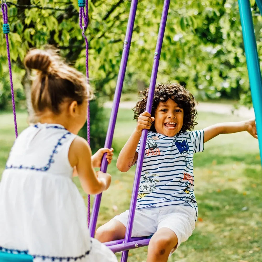 Plum® Metal Jupiter® Double Swing and Glider Set – Outdoor Playset with 2 Swings & 2-Seater Glider | Rust-Resistant Steel Frame - Naivri