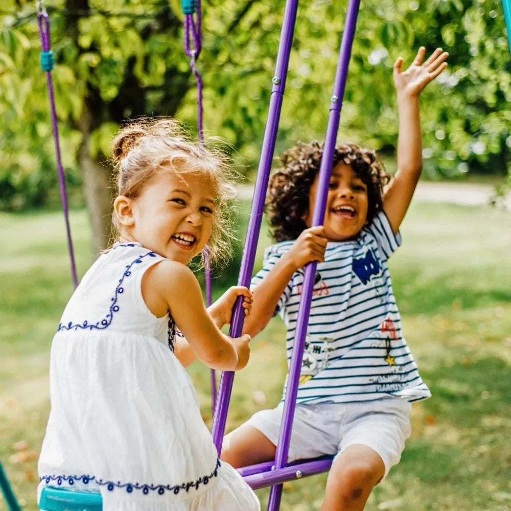 Plum® Metal Jupiter® Double Swing and Glider Set – Outdoor Playset with 2 Swings & 2-Seater Glider | Rust-Resistant Steel Frame - Naivri