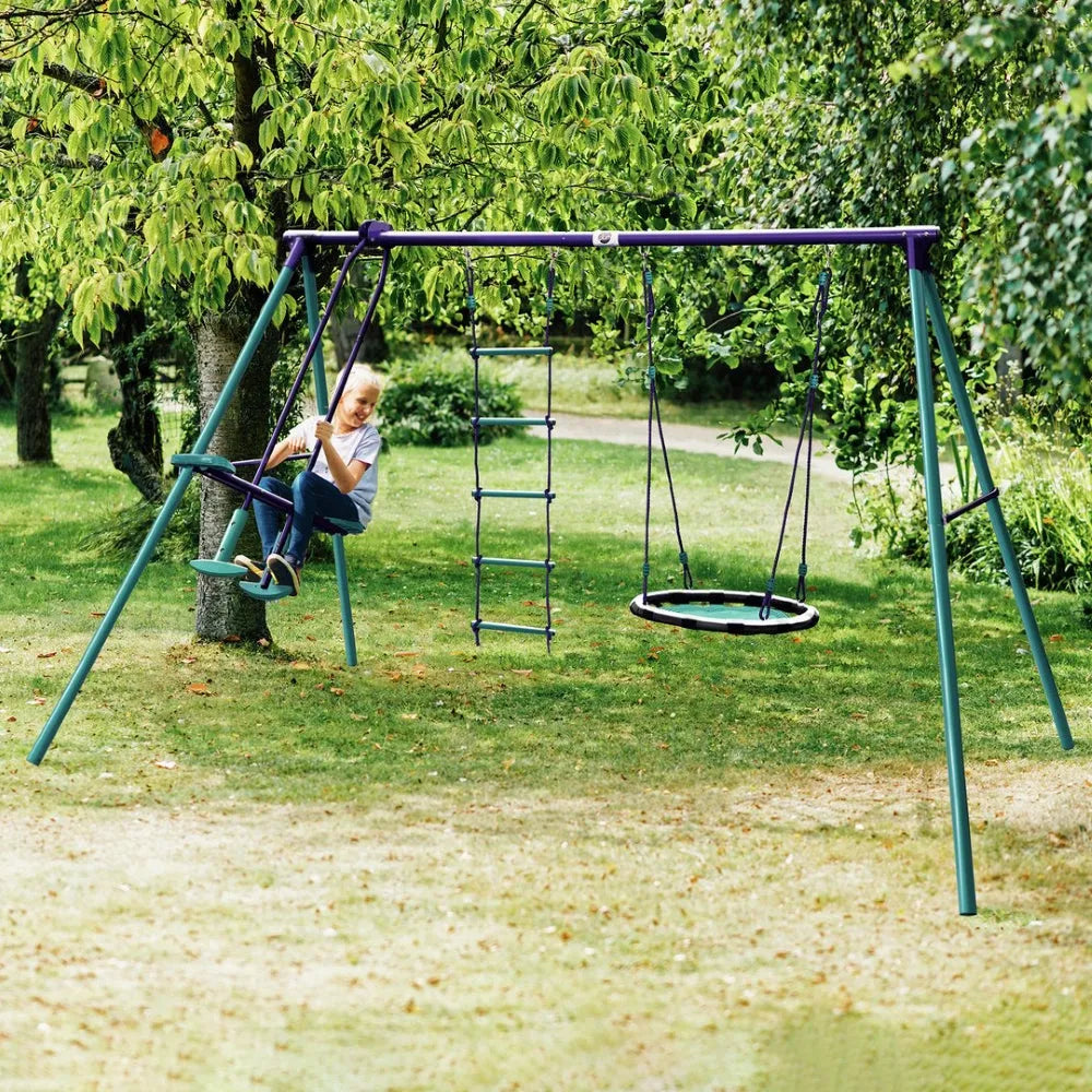 Plum® Metal Multiplay Swing Set – Multi-Activity Outdoor Play for Kids | Durable Steel Frame - Naivri