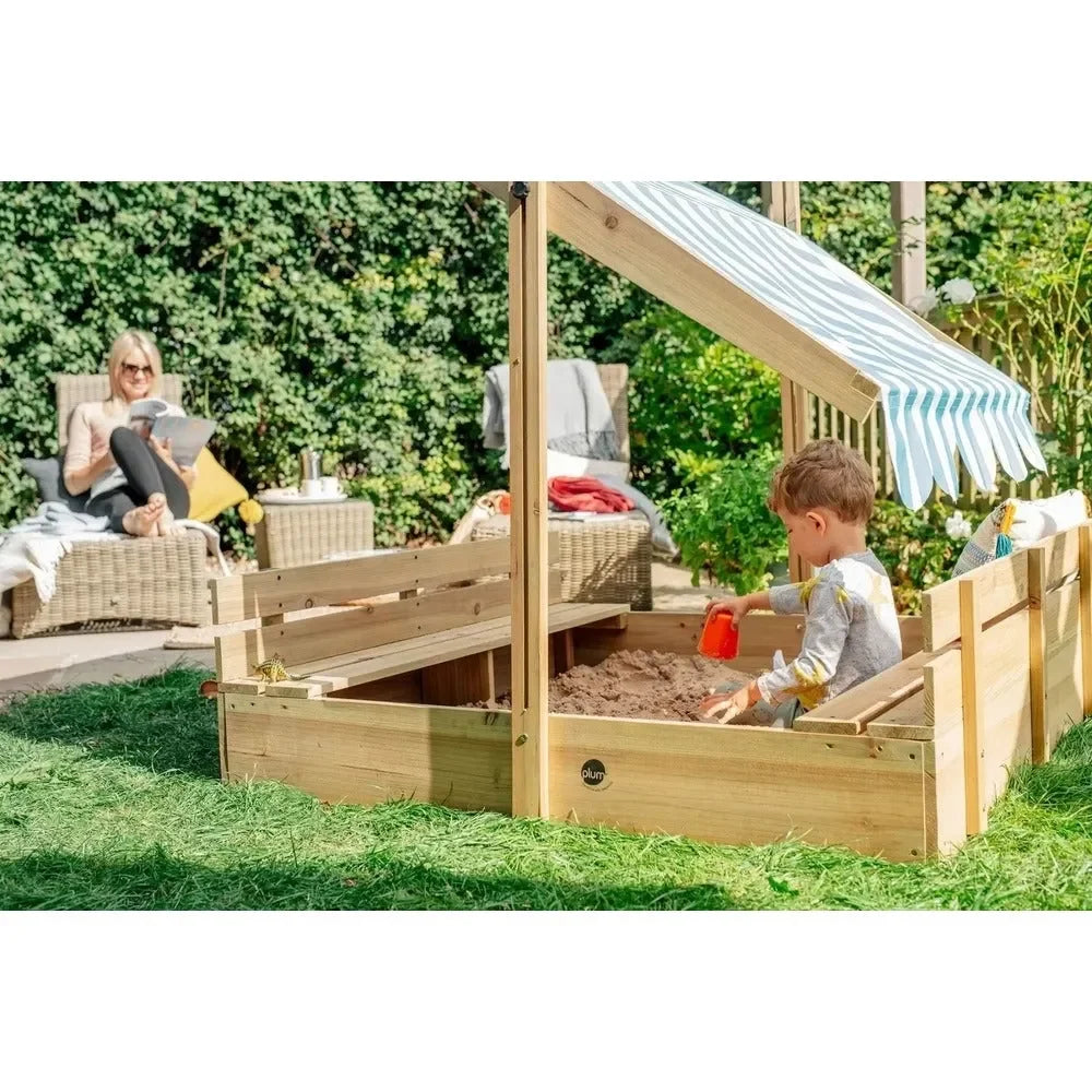 Plum Wooden Sandpit with Canopy - Naivri