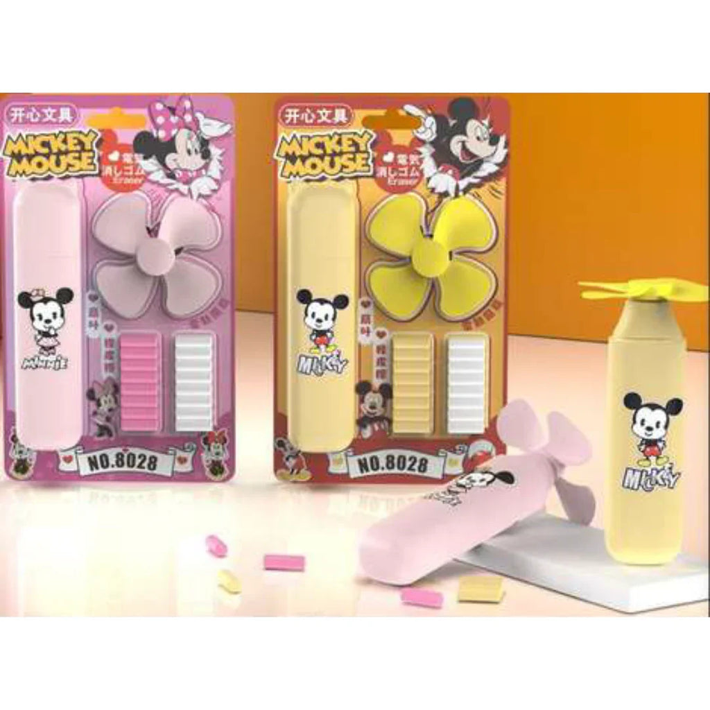 PowerPlay Electric Eraser with Mini Fan – Dual-Action Stationery Tool for Kids 3+ - Naivri