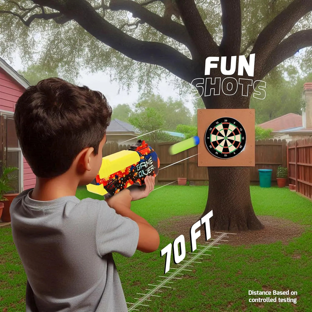 Quickshot Game Over Foam Dart Blaster – 70 Ft Range Toy Gun for Kids 8+ - Naivri