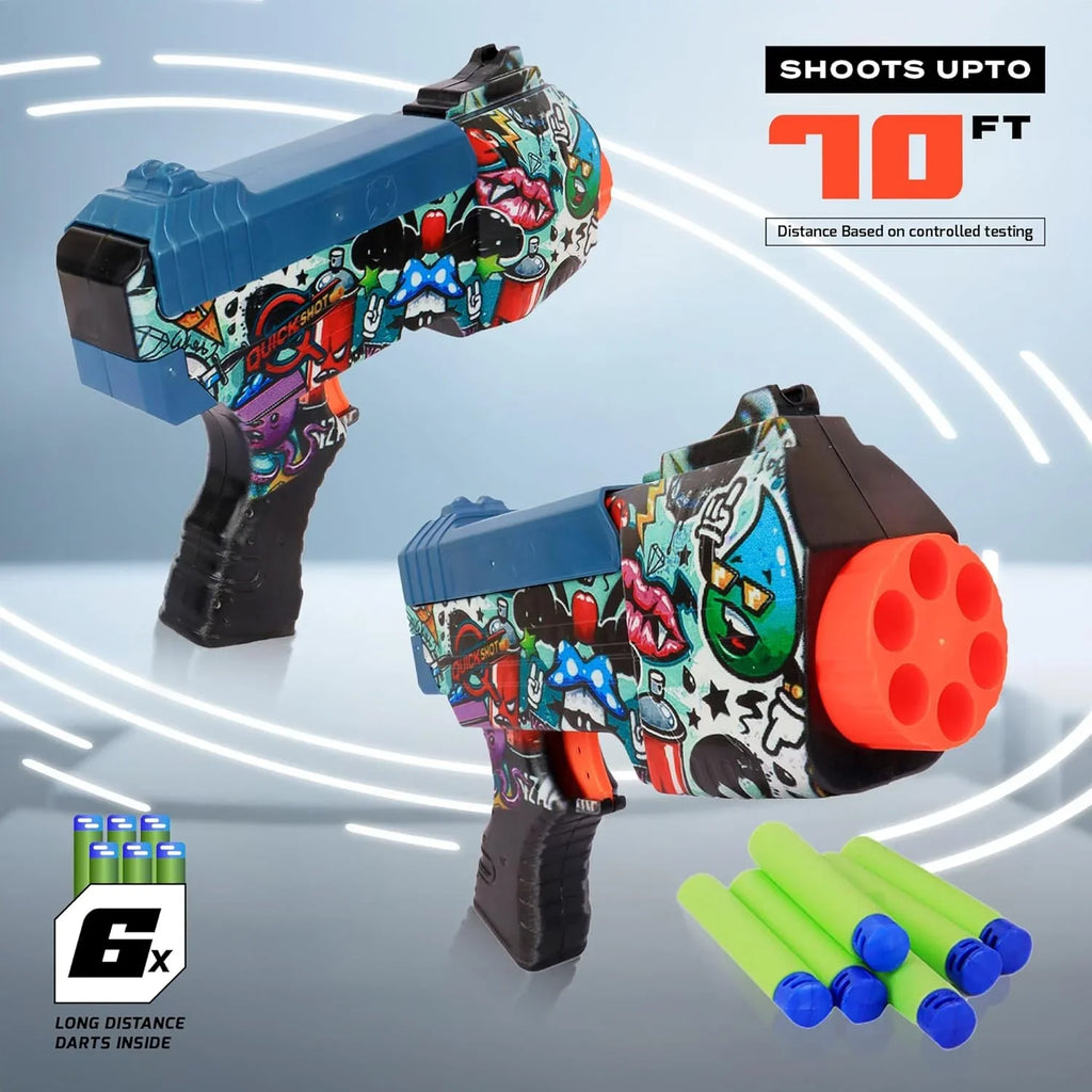 Quickshot Graffiti Burst Foam Dart Blaster – 70 Ft Range Toy Gun for Kids 8+ - Naivri