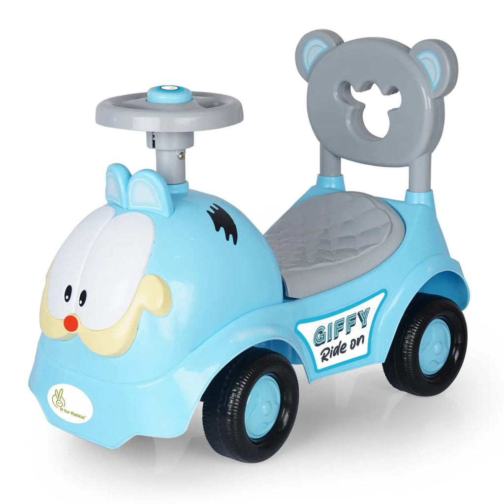 R for Rabbit Giffy Baby Push Ride On Car for Kids (Blue) – Musical Rider with Backrest & Under Seat Toy Storage | Ride-On for Boys & Girls Age 1-3 Years | 20kg Capacity | BIS Certified - Naivri