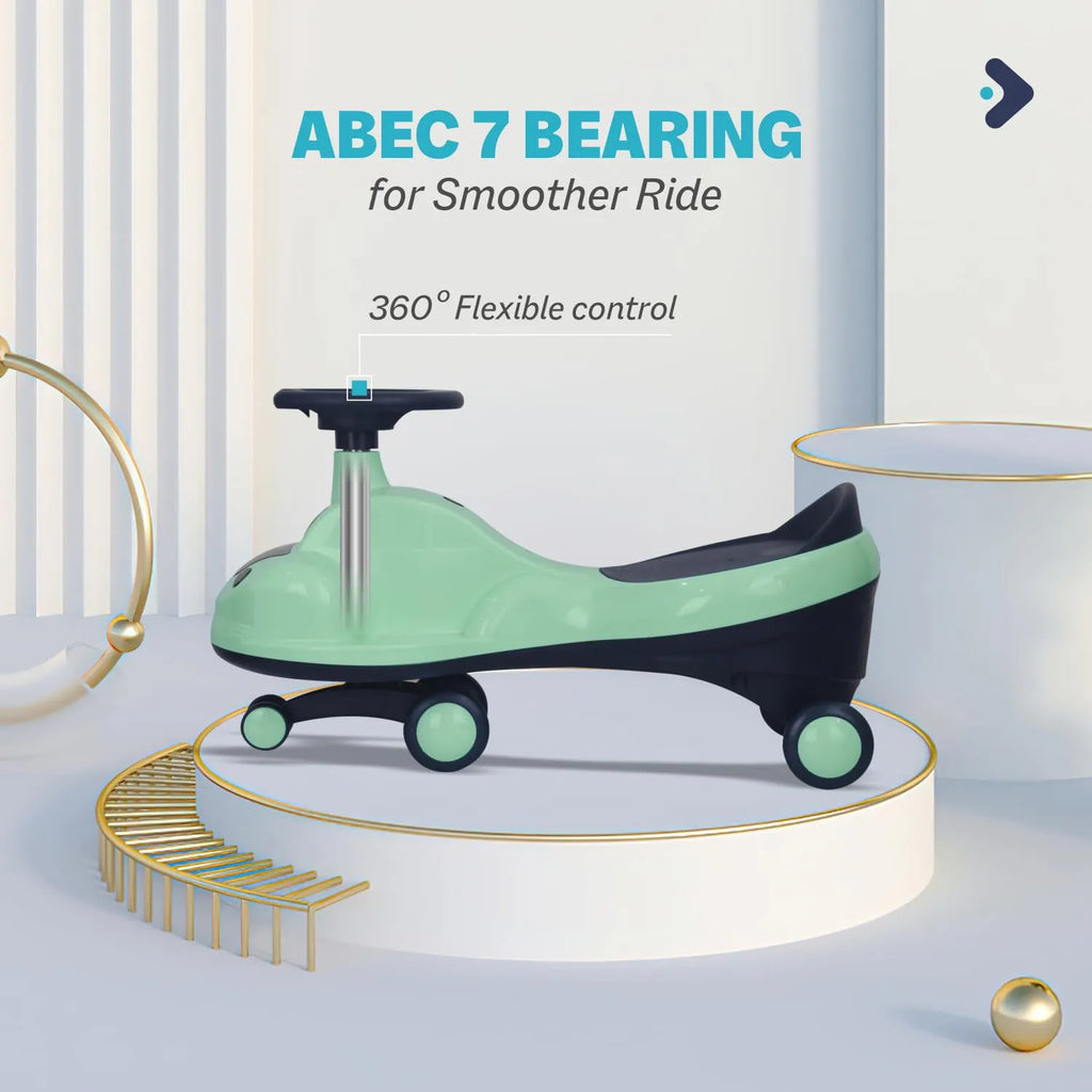 R for Rabbit Iya Iya Zippy Kids Swing Car (Sea Green) – Scratch-Free PU Wheels with ABEC 7 Bearing | Magic Ride-On Toy for Boys & Girls Age 3+ | Up to 75kg Capacity | BIS Certified - Naivri