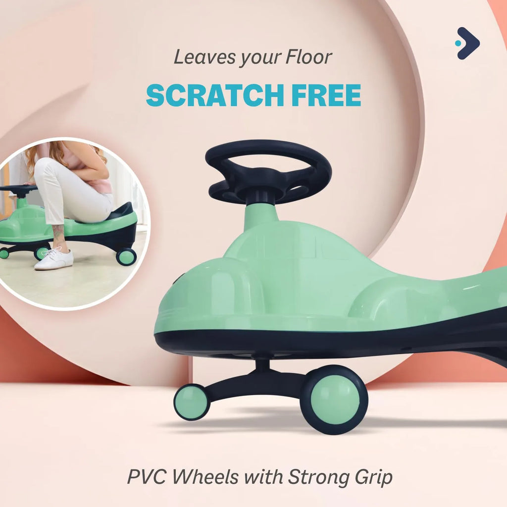 R for Rabbit Iya Iya Zippy Kids Swing Car (Sea Green) – Scratch-Free PU Wheels with ABEC 7 Bearing | Magic Ride-On Toy for Boys & Girls Age 3+ | Up to 75kg Capacity | BIS Certified - Naivri