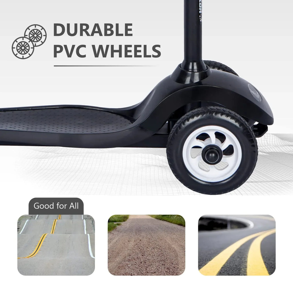 R for Rabbit Road Runner Ryder Kick Scooter for Kids | 3-Level Adjustable Height, PU LED Wheels, Rear Brake | Age 3+ | Upto 50kg Capacity | Lightweight & Durable - Naivri