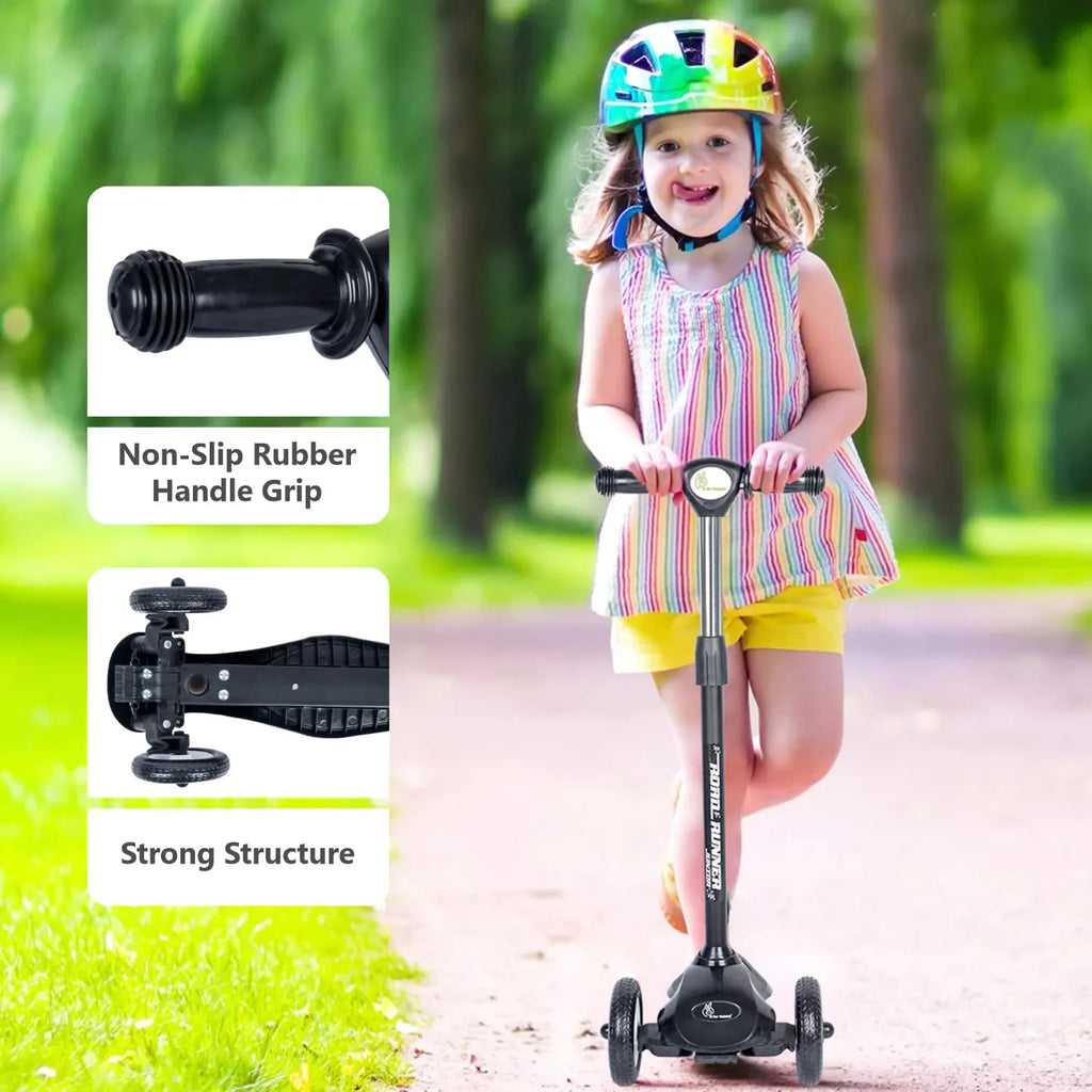 R for Rabbit Road Runner Ryder Kick Scooter for Kids | 3-Level Adjustable Height, PU LED Wheels, Rear Brake | Age 3+ | Upto 50kg Capacity | Lightweight & Durable - Naivri