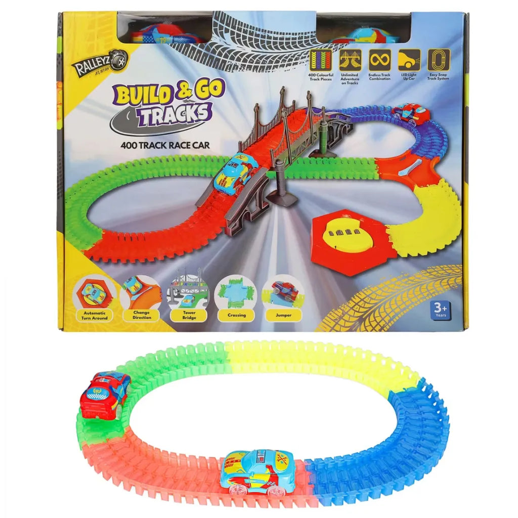 Ralleyz Build & Go Tracks – 400-Piece Track Set with Motorized Car (3Y+) – Multicolour - Naivri