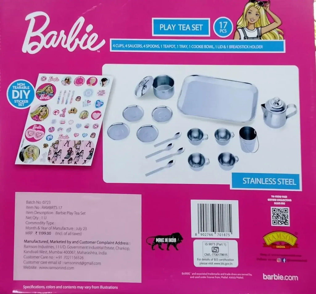 Ramson India Barbie DIY Tea Party Playset – 17-Piece Pretend Kitchen Set for Kids (3 Years+) - Naivri