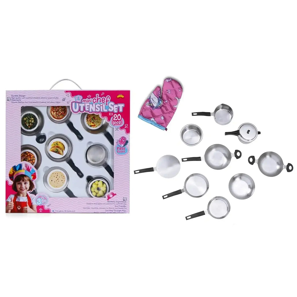 Ramson India Mini Chef Kids’ Utensil Playset – 20-Piece Pretend Cooking Kit with Free Gloves (3 Years+) - Naivri