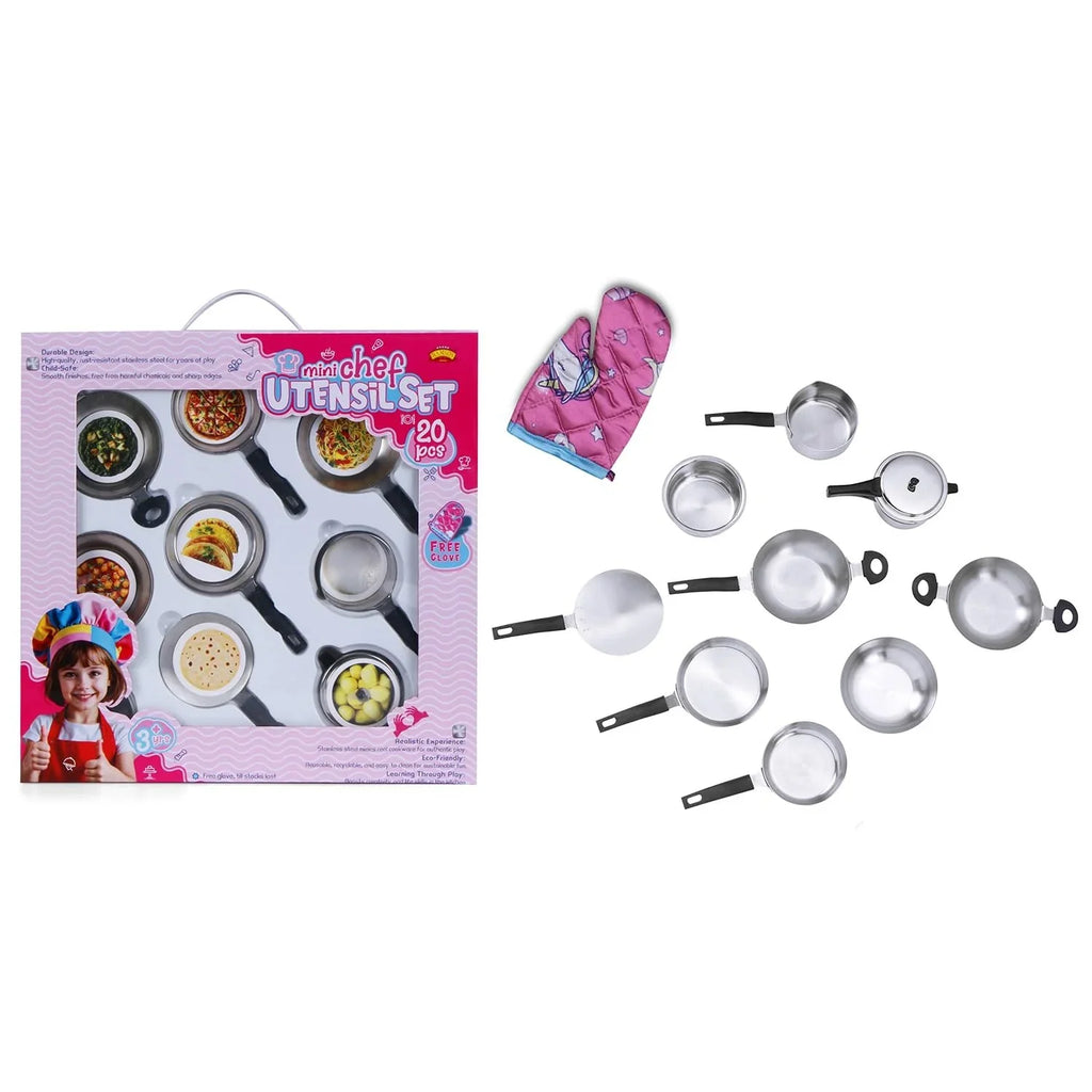 Ramson India Mini Chef Kids’ Utensil Playset – 20-Piece Pretend Cooking Kit with Free Gloves (3 Years+) - Naivri