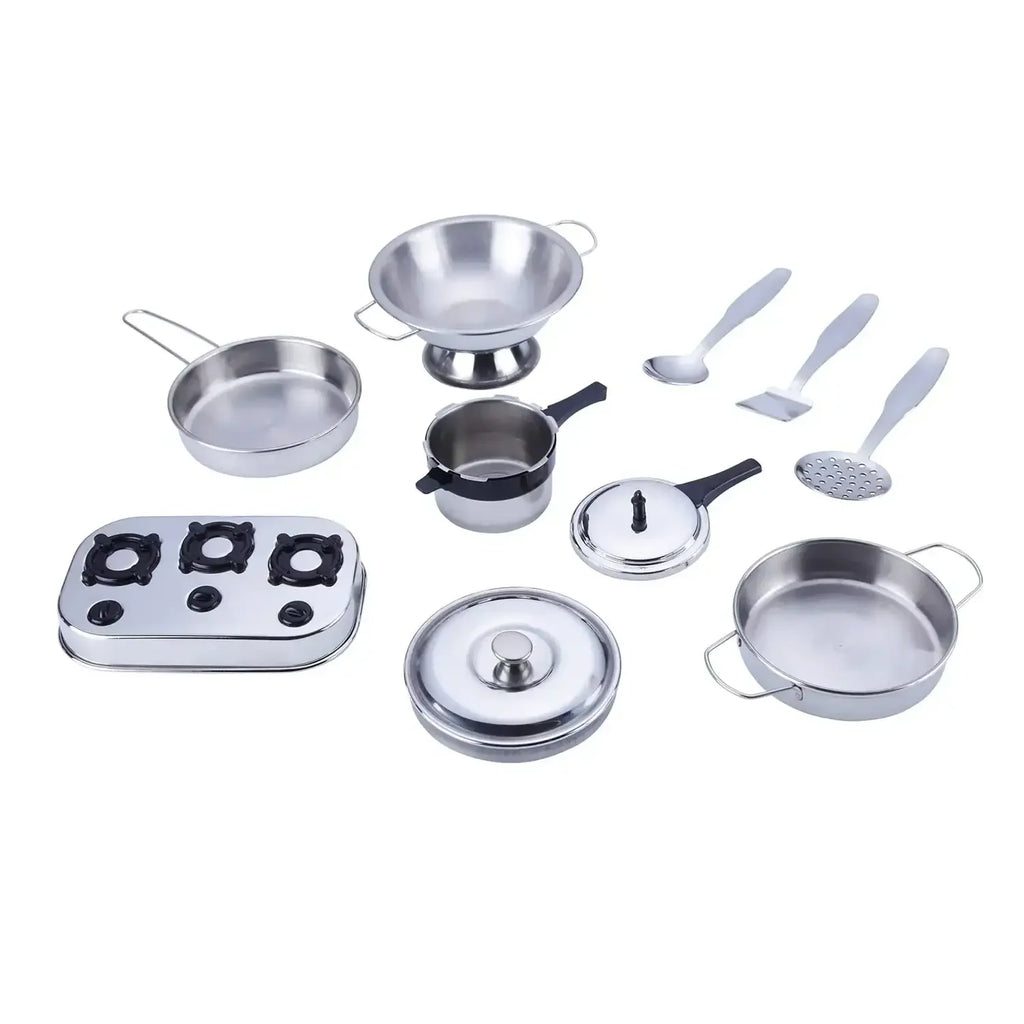 Ramson India Stainless Steel Mini Kitchen Playset – 9-Piece Pretend Cooking Set for Kids (3+ Years) - Naivri