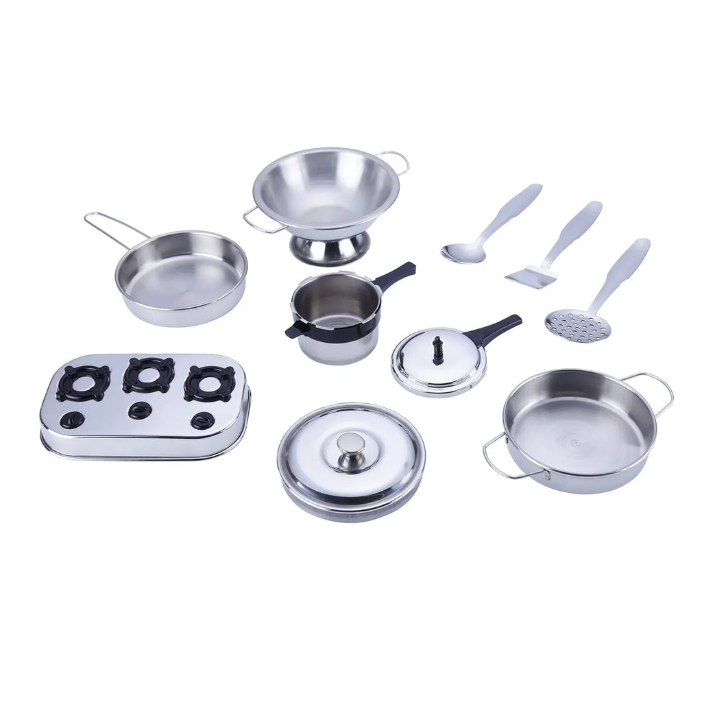 Ramson India Stainless Steel Mini Kitchen Playset – 9-Piece Pretend Cooking Set for Kids (3+ Years) - Naivri