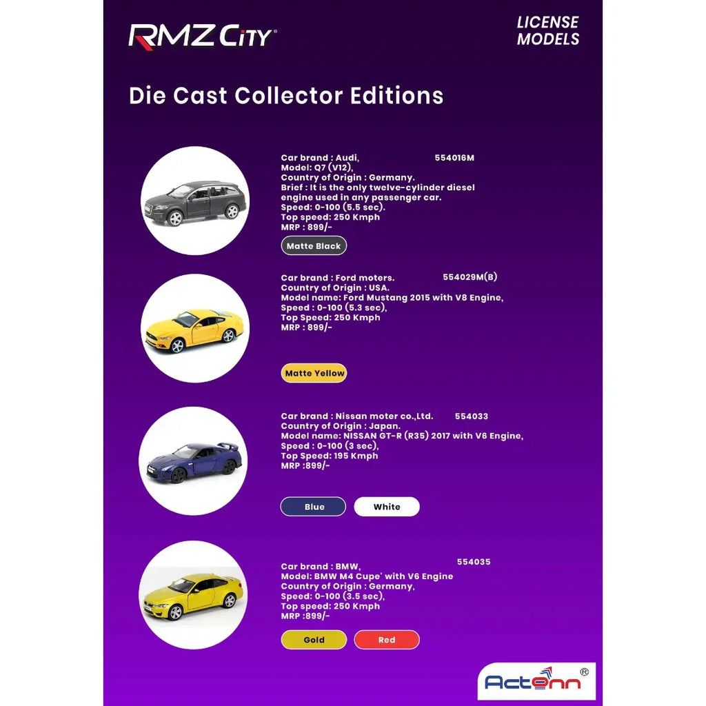 RMZ City 5-Inch (1:32 Scale) Official Licensed Die-Cast Metal Car Replicas in Original Box – Assorted Designs – Product Code: 3093 - Naivri