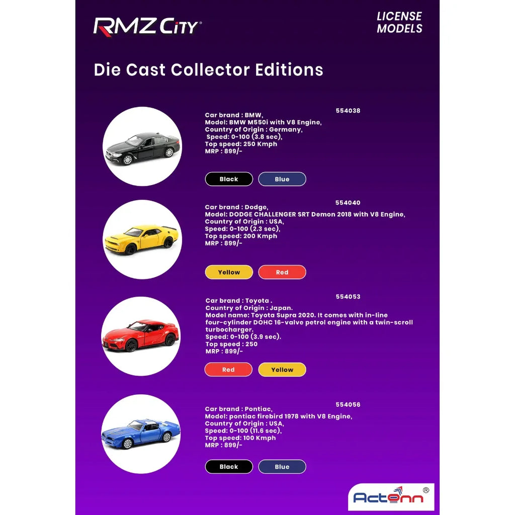 RMZ City 5-Inch (1:32 Scale) Official Licensed Die-Cast Metal Car Replicas in Original Box – Assorted Designs – Product Code: 3093 - Naivri
