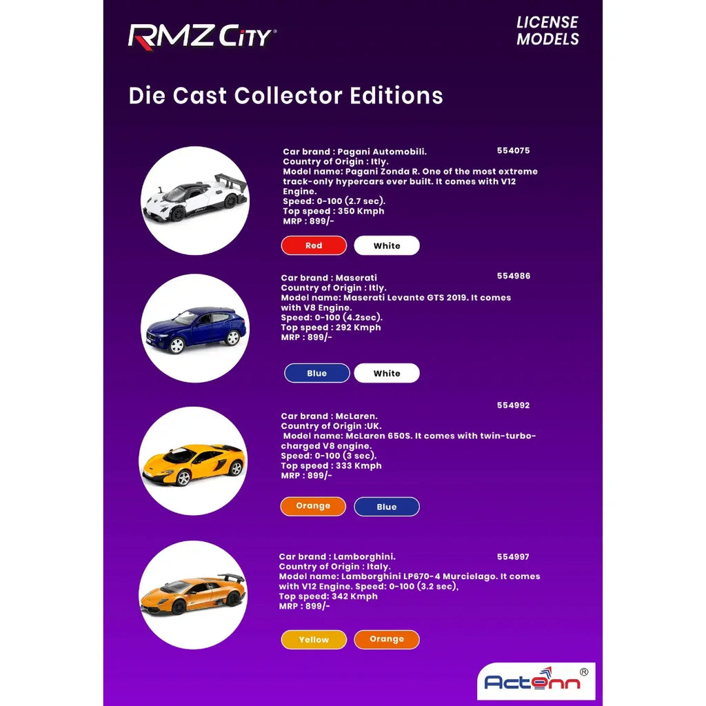 RMZ City 5-Inch (1:32 Scale) Official Licensed Die-Cast Metal Car Replicas in Original Box – Assorted Designs – Product Code: 3093 - Naivri