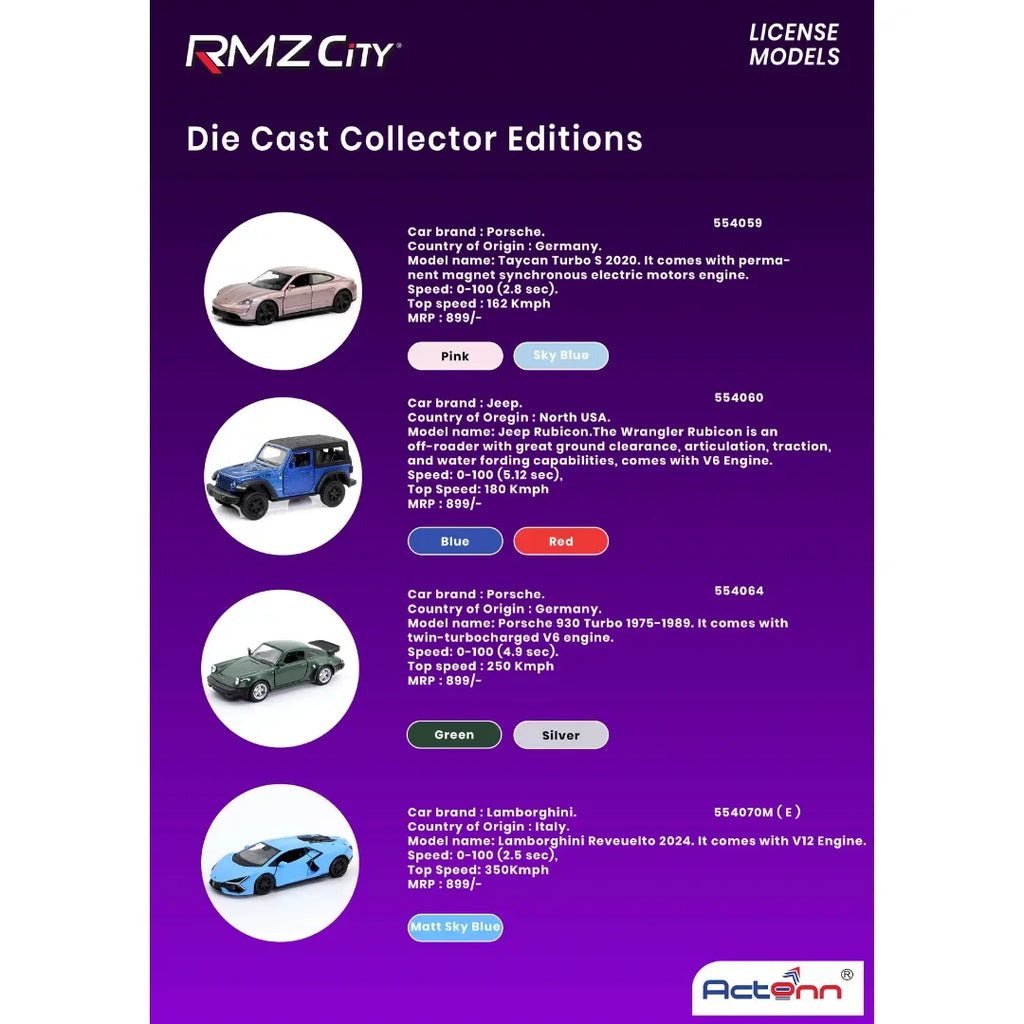 RMZ City 5-Inch (1:32 Scale) Official Licensed Die-Cast Metal Car Replicas in Original Box – Assorted Designs – Product Code: 3093 - Naivri