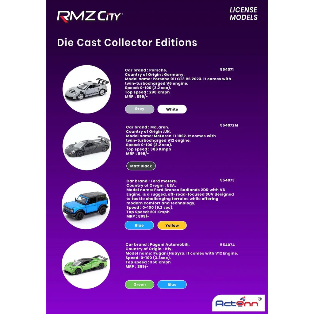 RMZ City 5-Inch (1:32 Scale) Official Licensed Die-Cast Metal Car Replicas in Original Box – Assorted Designs – Product Code: 3093 - Naivri