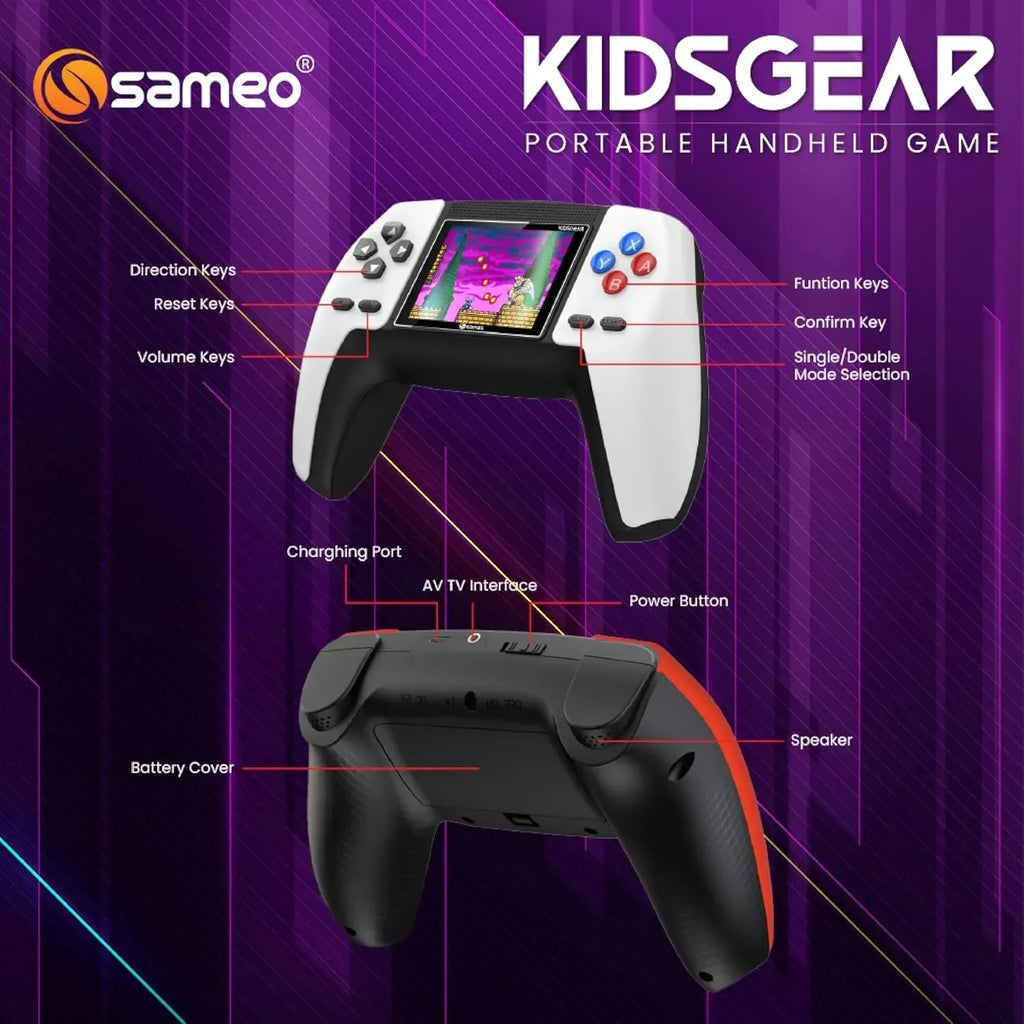 Sameo Kids Gear Handheld Console – Graphite Grey | Retro Gaming Device with 520 Built-in Games, High-Resolution Display & Gamepad Style - Naivri