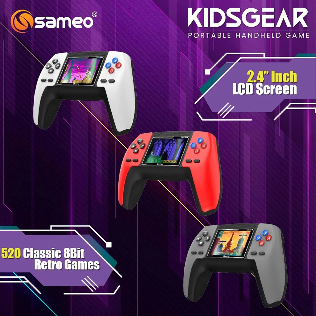 Sameo Kids Gear Handheld Console – Graphite Grey | Retro Gaming Device with 520 Built-in Games, High-Resolution Display & Gamepad Style - Naivri
