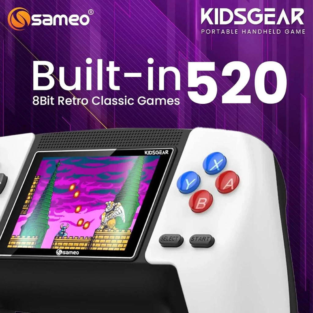 Sameo Kids Gear Spectral White | Retro Gaming Handheld Console for Kids with 520 Built-in Games, High-Resolution Display, Ergonomic Controller Design - Naivri