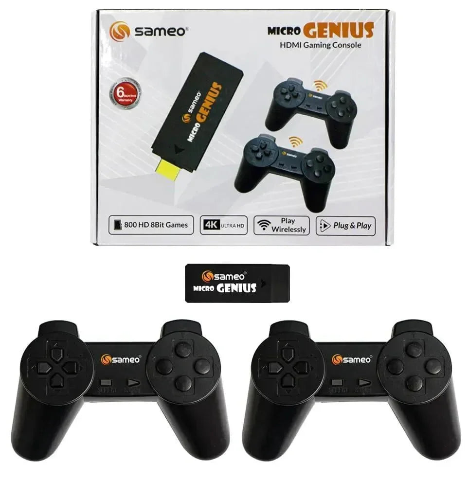 Sameo Micro Genius 8-Bit HDMI Gaming Console | 800 HD Retro Games | Dual Wireless Controllers - Naivri