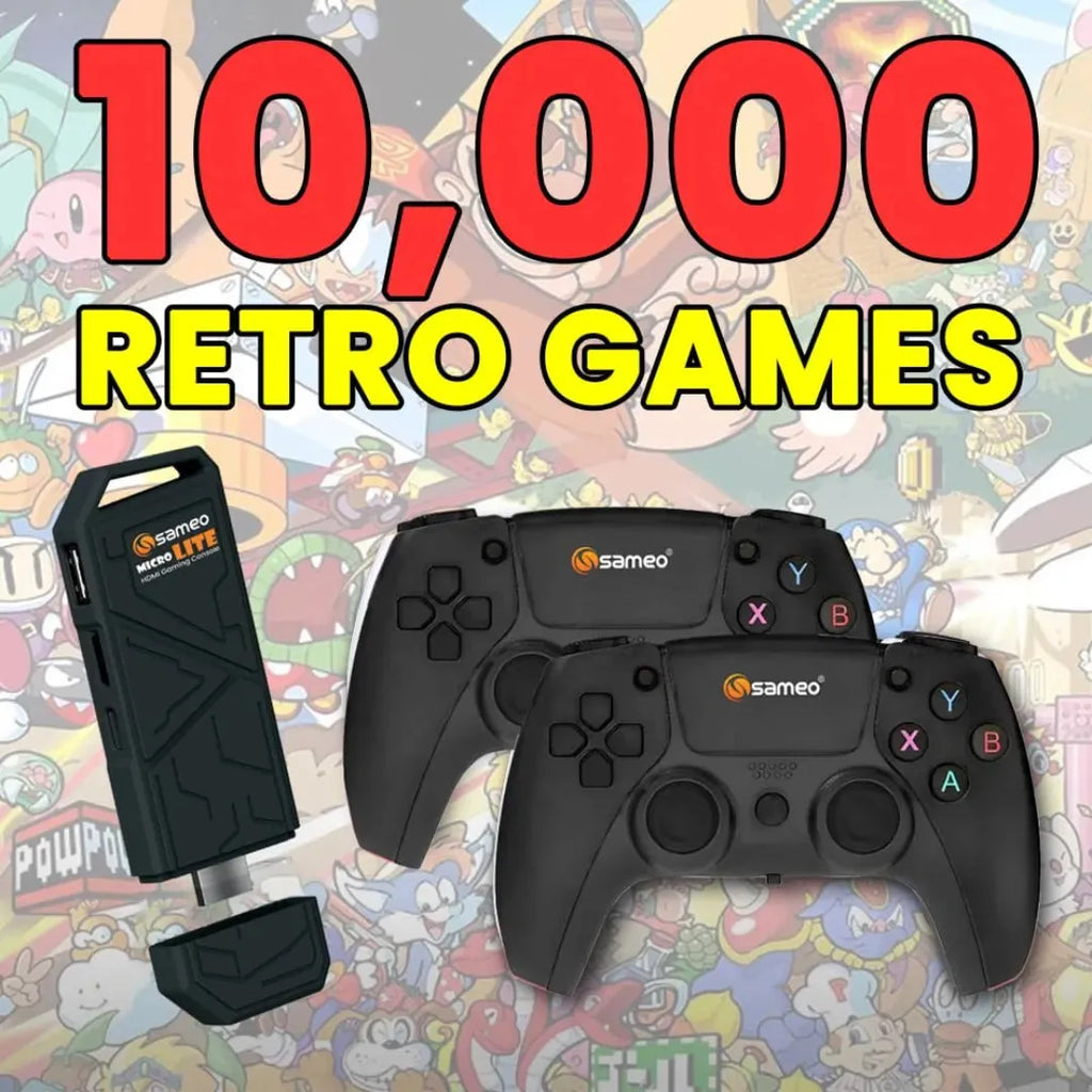 Sameo Micro Lite HDMI Game Stick – 10,000 Retro Games | 4K Ultra HD Support | Dual Wireless Controllers | Black - Naivri