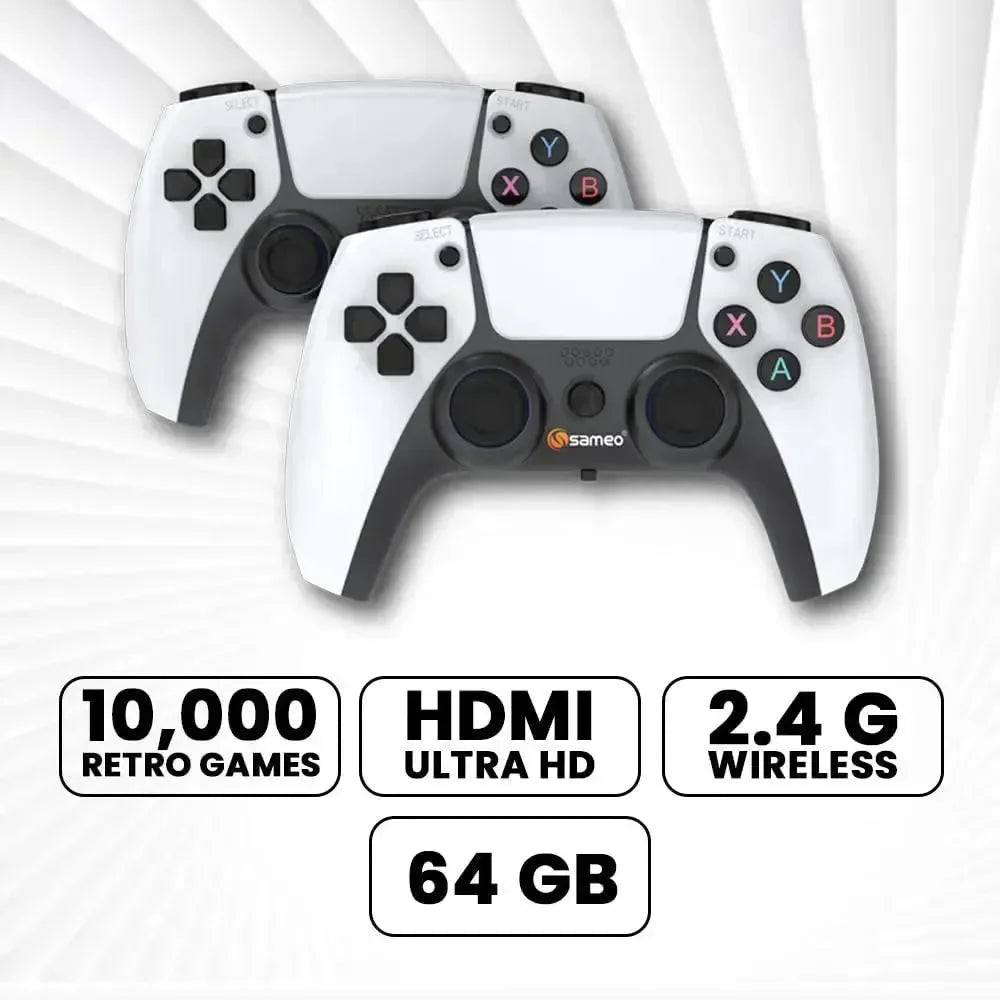 Sameo Micro Lite HDMI Game Stick – White | 10,000 Retro Games | Dual Wireless Controllers | 4K HDMI Plug & Play - Naivri