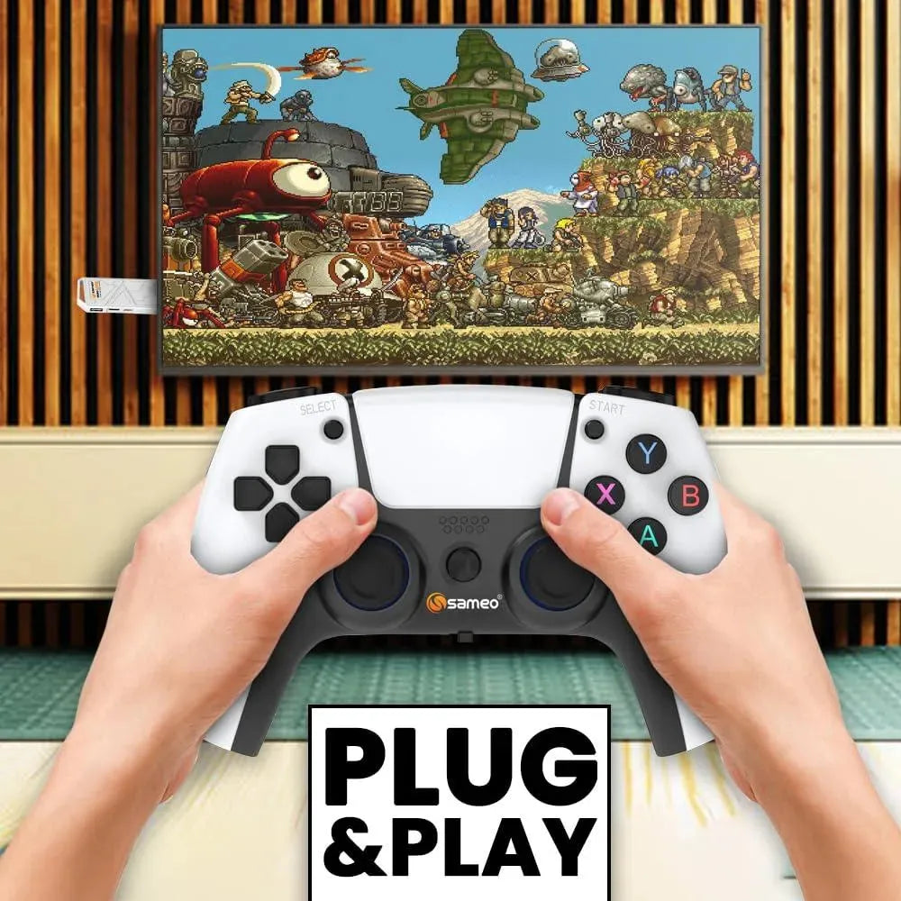 Sameo Micro Lite HDMI Game Stick – White | 10,000 Retro Games | Dual Wireless Controllers | 4K HDMI Plug & Play - Naivri
