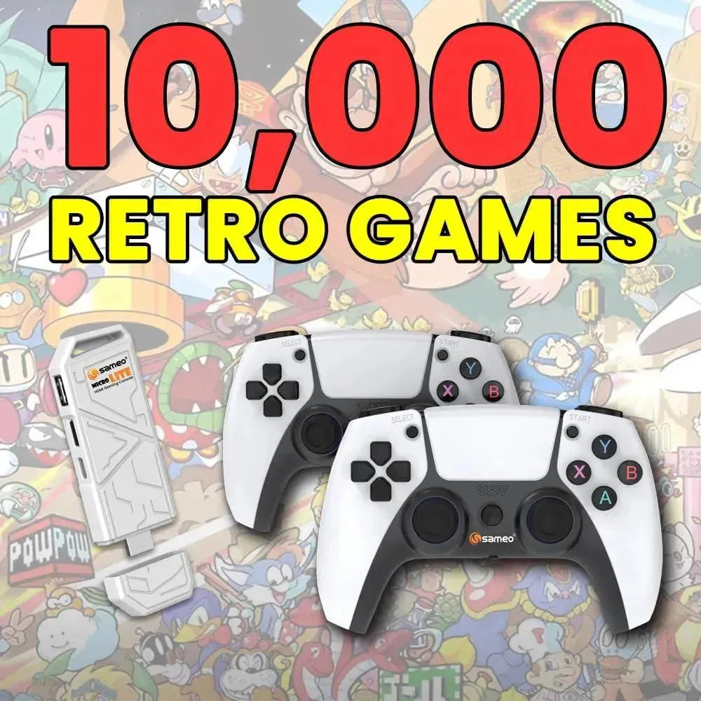 Sameo Micro Lite HDMI Game Stick – White | 10,000 Retro Games | Dual Wireless Controllers | 4K HDMI Plug & Play - Naivri