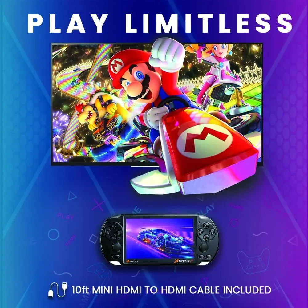 Sameo Xtreme Pro Handheld Game Black | 8-64 Bit Emulators | 32GB Memory | HDMI Connectivity | Multimedia Support - Naivri