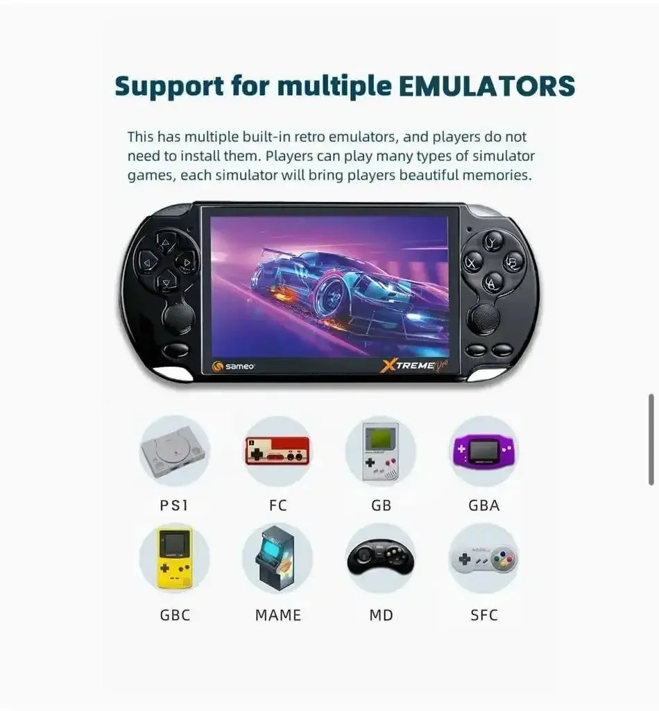 Sameo Xtreme Pro Handheld Game Black | 8-64 Bit Emulators | 32GB Memory | HDMI Connectivity | Multimedia Support - Naivri