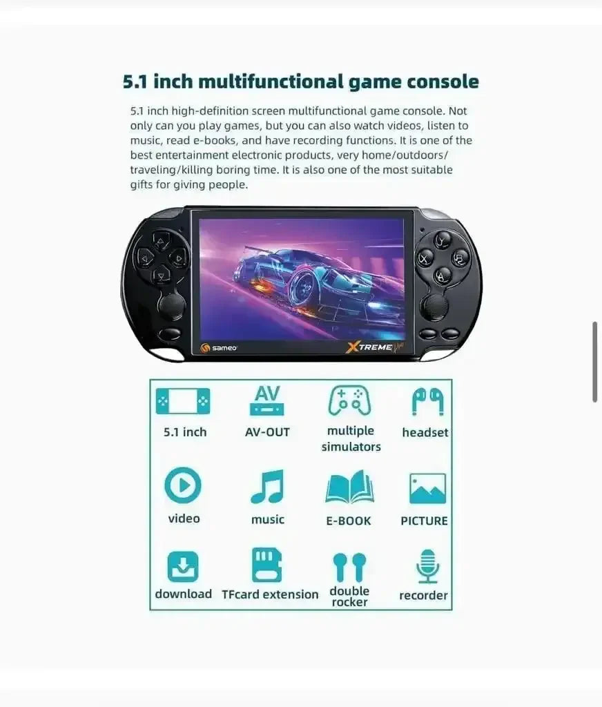 Sameo Xtreme Pro Handheld Game Black | 8-64 Bit Emulators | 32GB Memory | HDMI Connectivity | Multimedia Support - Naivri