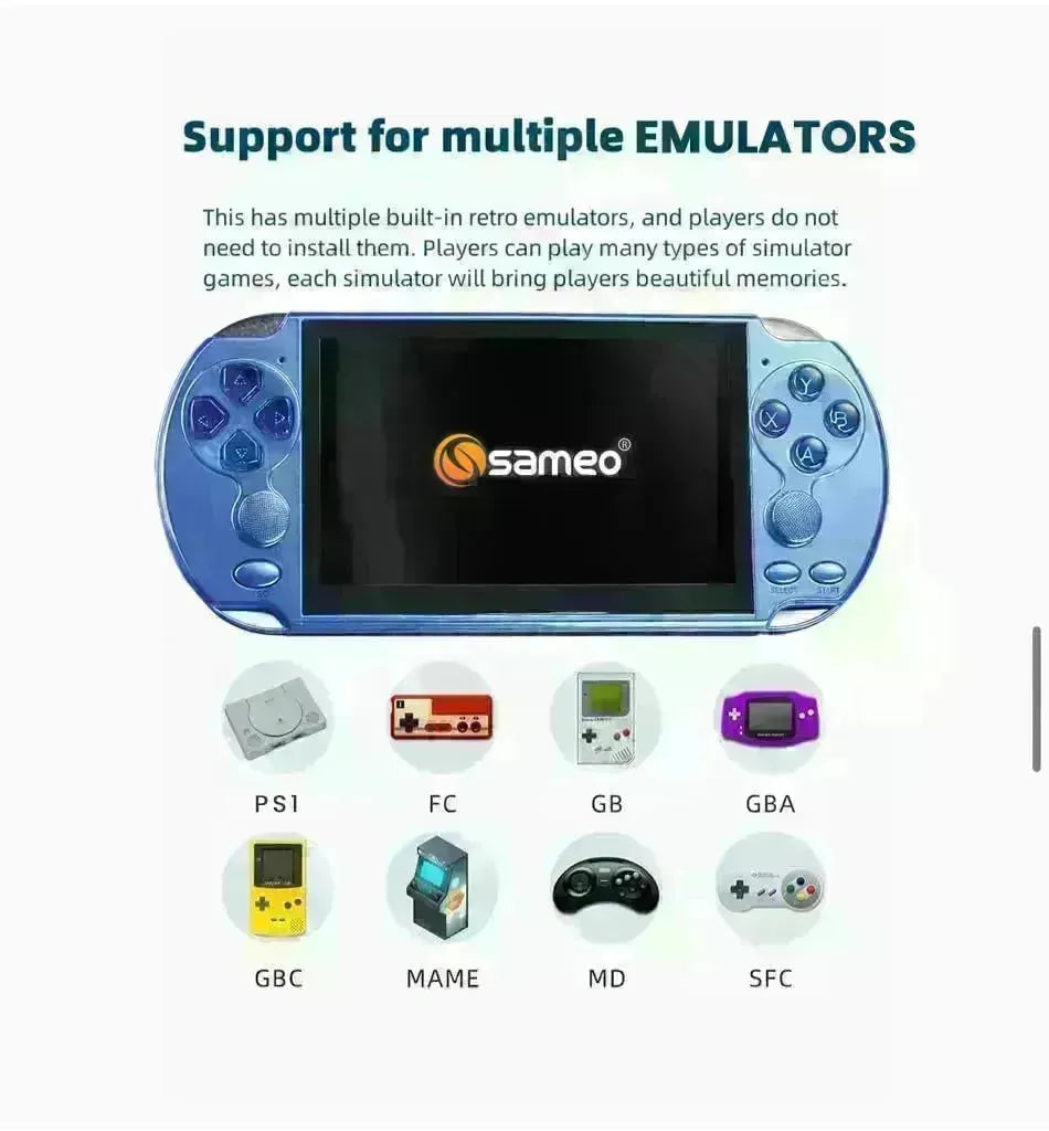 Sameo XTREME Pro Handheld Game Console with 10,000+ Preloaded Classic Games, Long Battery Life, TV Connectivity via AV Cable, Portable Retro Gaming Device in Blue - Naivri