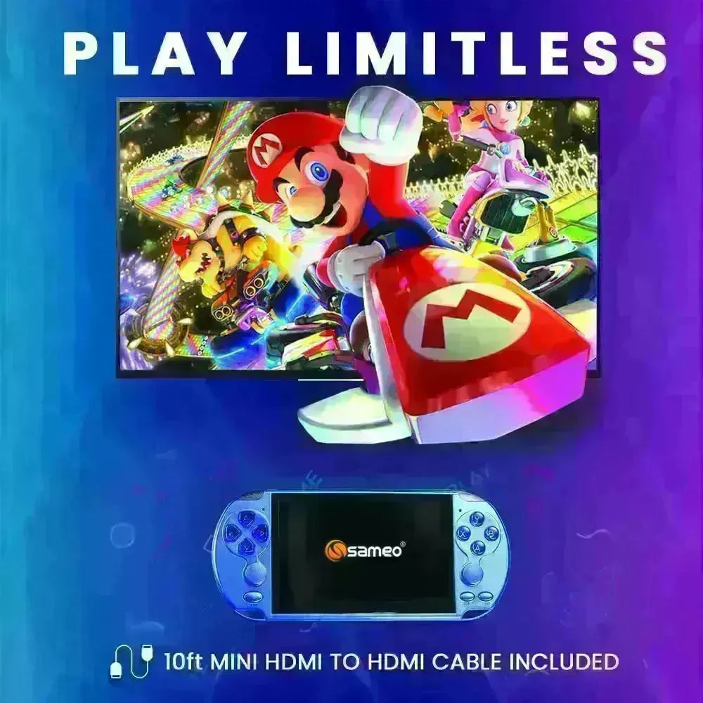 Sameo XTREME Pro Handheld Game Console with 10,000+ Preloaded Classic Games, Long Battery Life, TV Connectivity via AV Cable, Portable Retro Gaming Device in Blue - Naivri