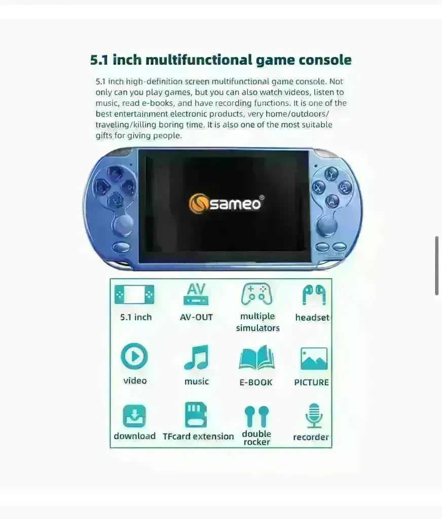 Sameo XTREME Pro Handheld Game Console with 10,000+ Preloaded Classic Games, Long Battery Life, TV Connectivity via AV Cable, Portable Retro Gaming Device in Blue - Naivri
