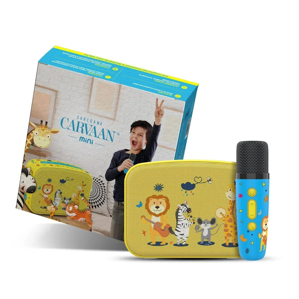 Saregama Carvaan Mini Kids with Wireless Mic – Baby Yellow | Portable Bluetooth Audio Player with 300+ Pre-Loaded Stories, Rhymes & Devotional Songs | Educational & Entertaining Gift for Kids - Naivri